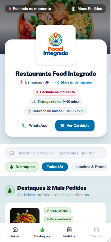 Cardápio Digital Mobile PWA Food Integrado